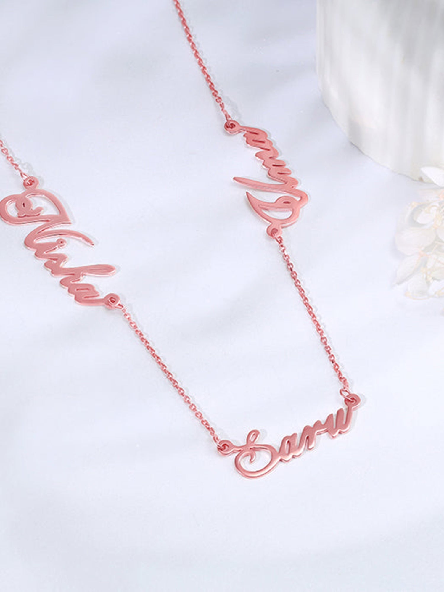 Rose Gold Personalised Bestie Trio Name Necklace