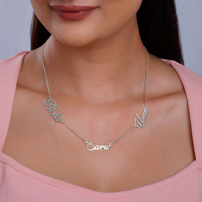 Silver Personalised Bestie Trio Name Necklace