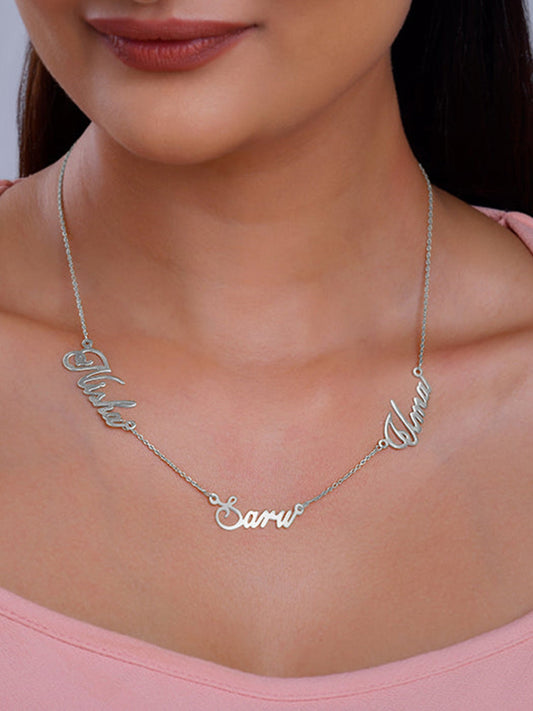 Silver Personalised Bestie Trio Name Necklace