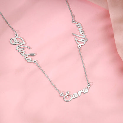 Silver Personalised Bestie Trio Name Necklace