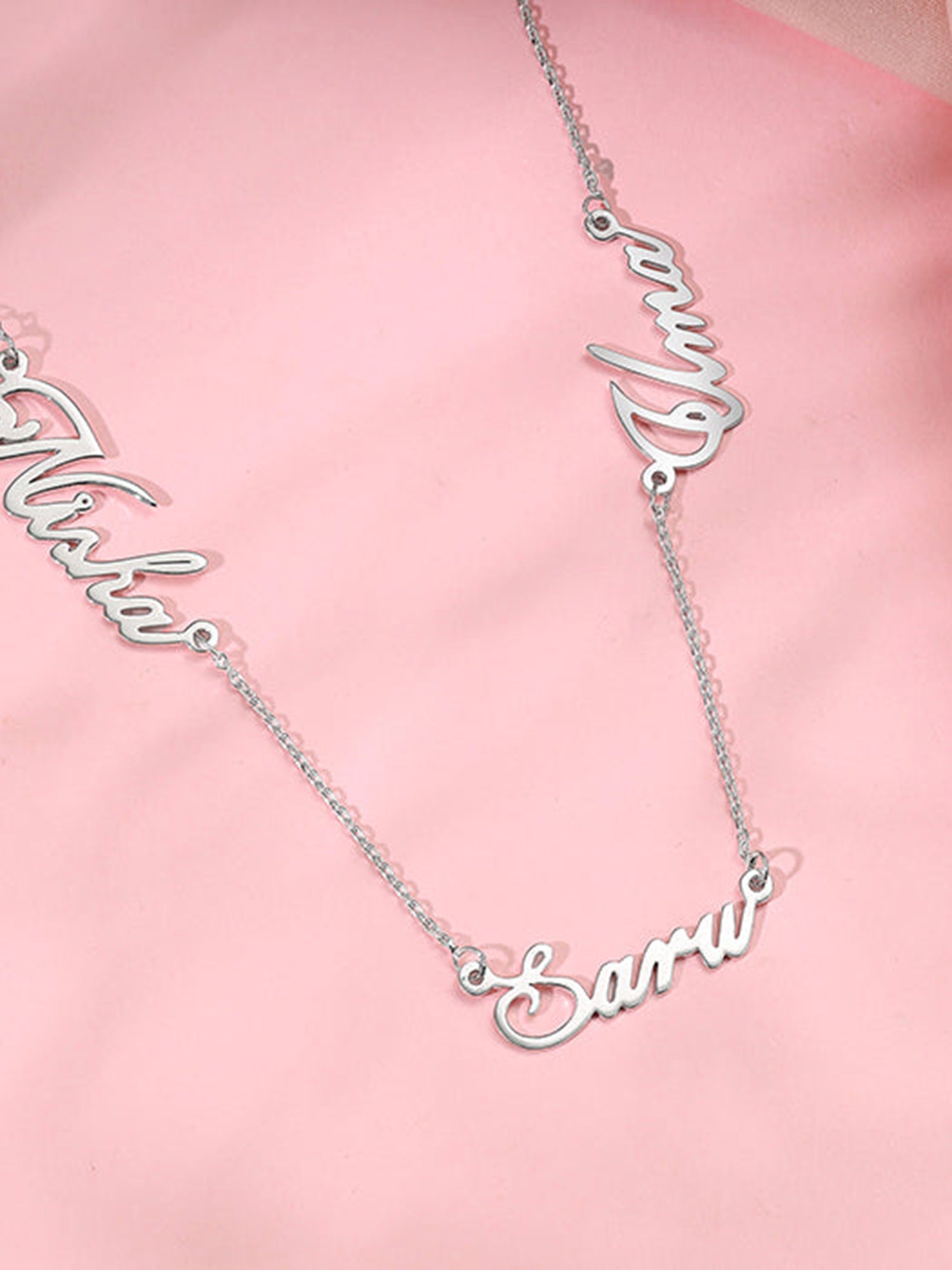 Silver Personalised Bestie Trio Name Necklace