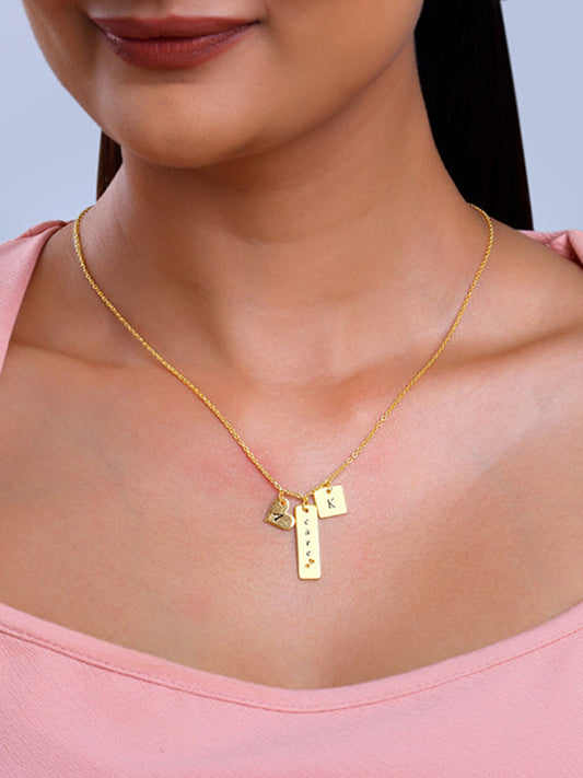 Golden Personalised Initial Charm Pendant With Link Chain