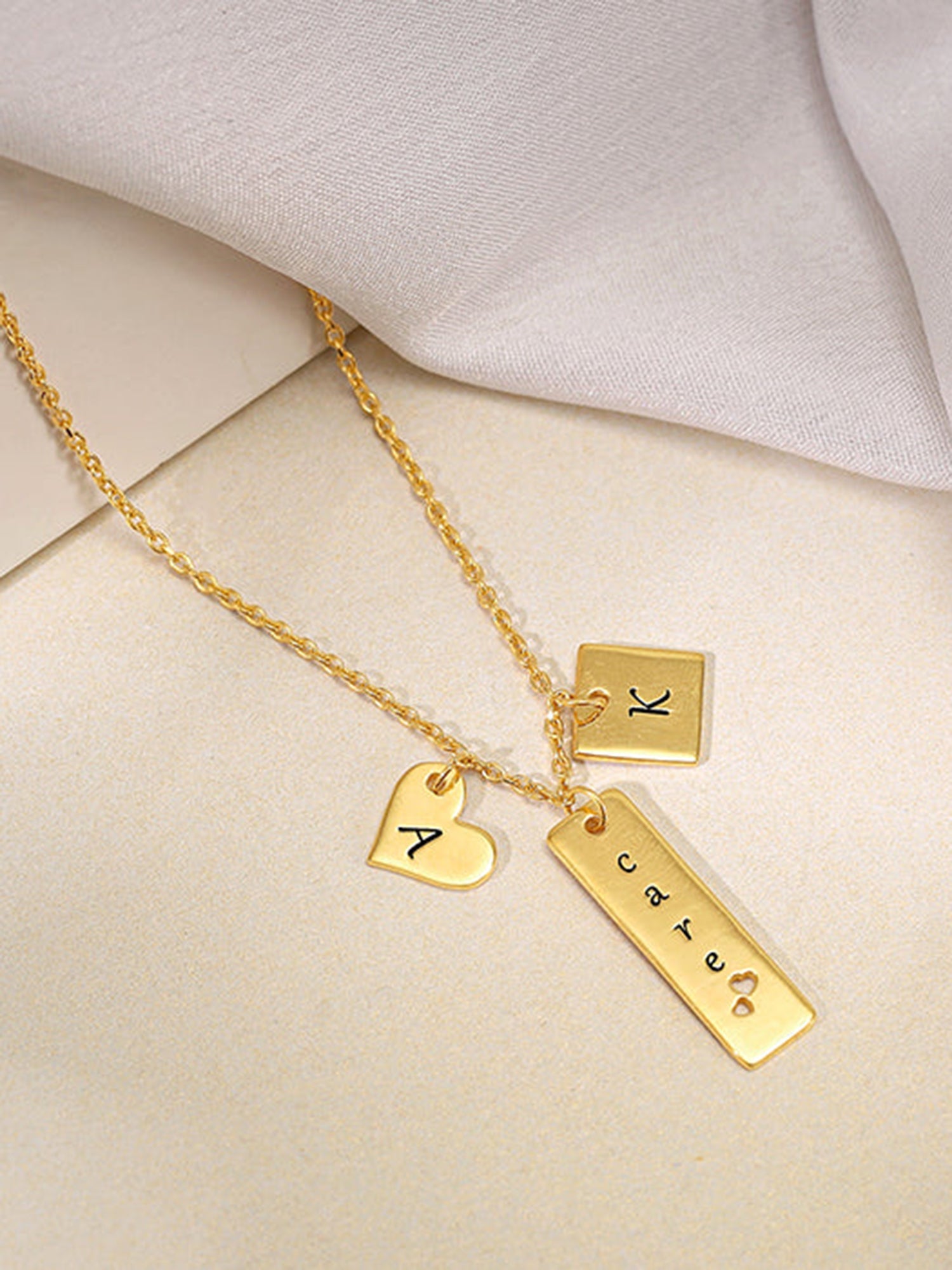 Golden Personalised Initial Charm Pendant With Link Chain