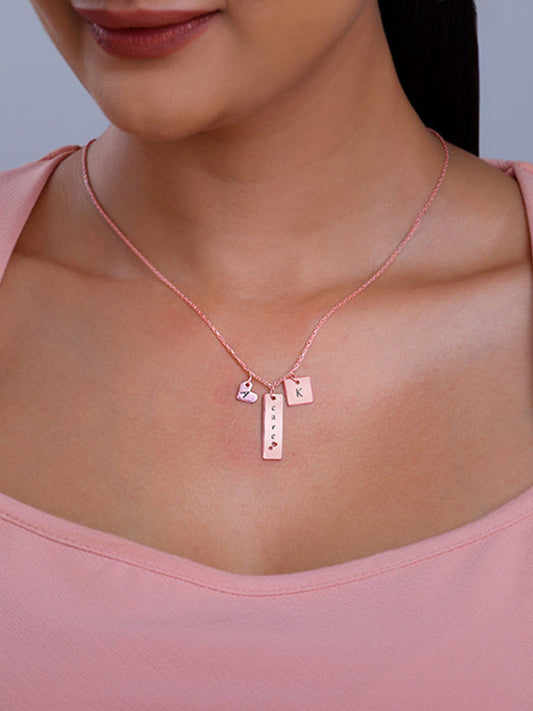 Rose Gold Personalised Initial Charm Pendant With Link Chain