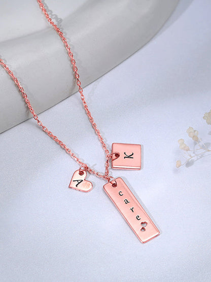 Rose Gold Personalised Initial Charm Pendant With Link Chain