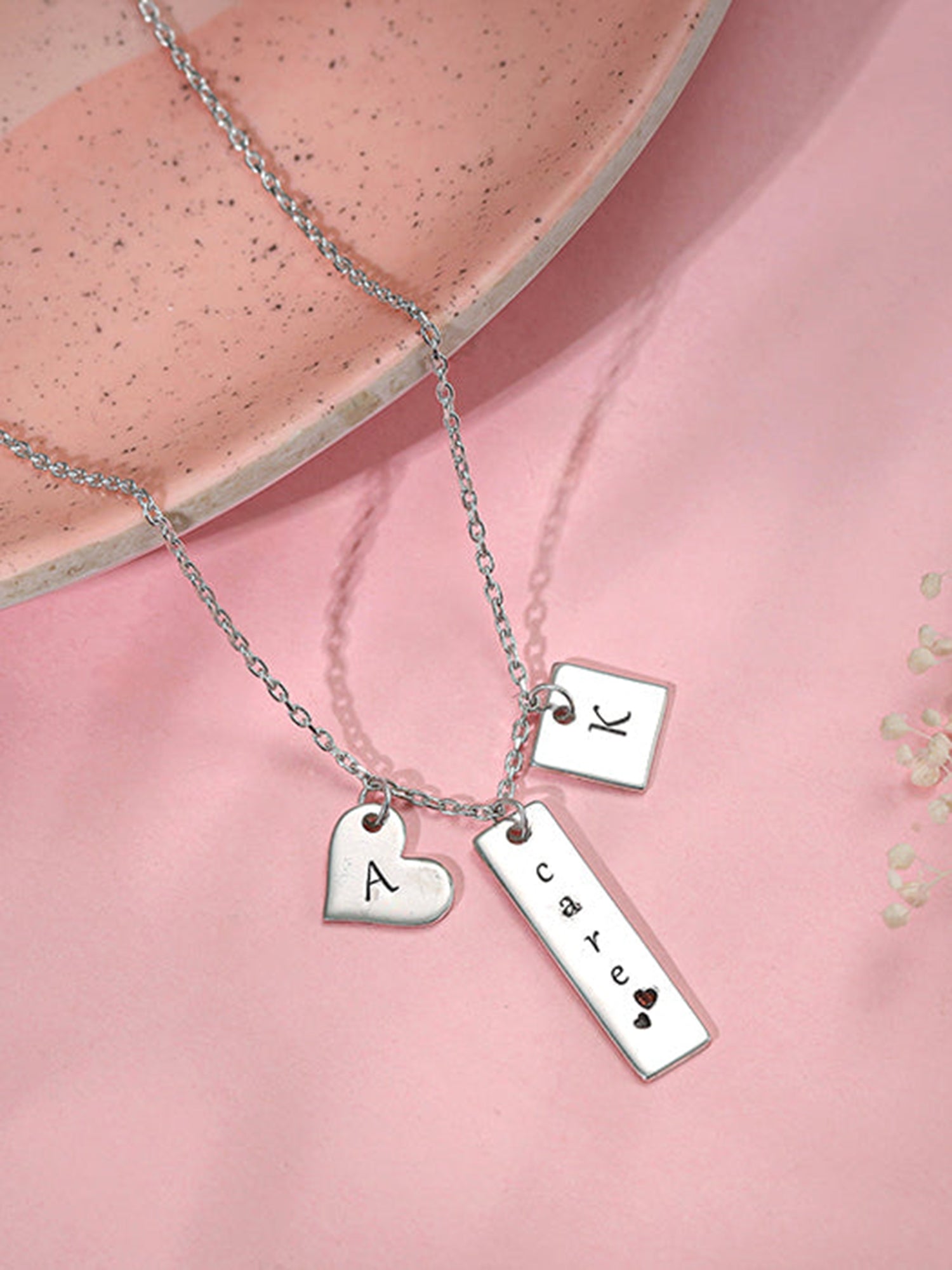 Silver Personalised Initial Charm Pendant With Link Chain