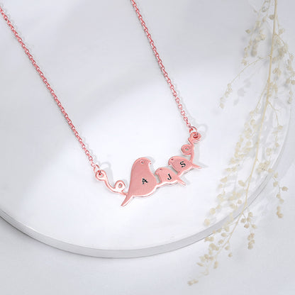 Rose Gold Personalised Birdie Initial Necklace