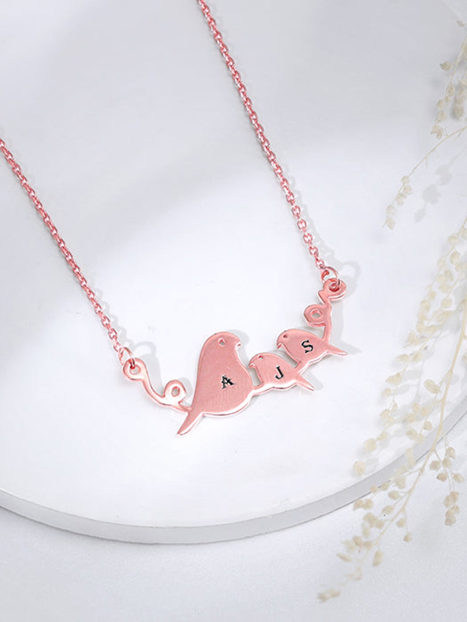 Rose Gold Personalised Birdie Initial Necklace