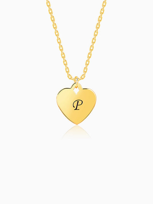 Golden Personalised Heart Initial Pendant With Link Chain