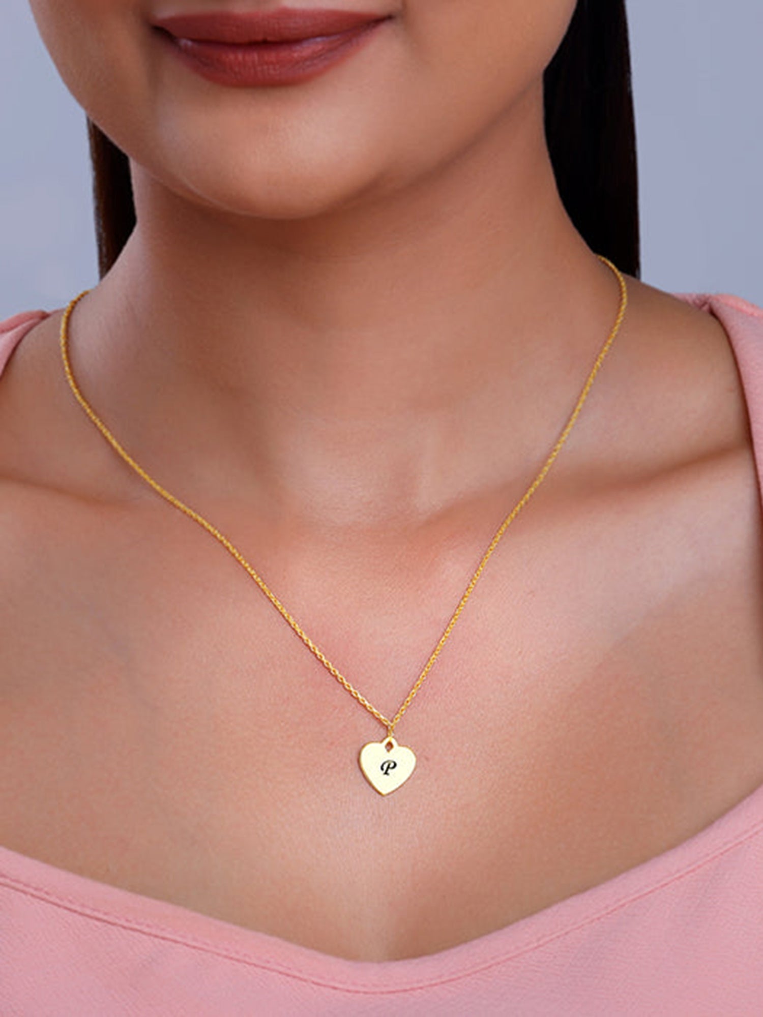 Golden Personalised Heart Initial Pendant With Link Chain