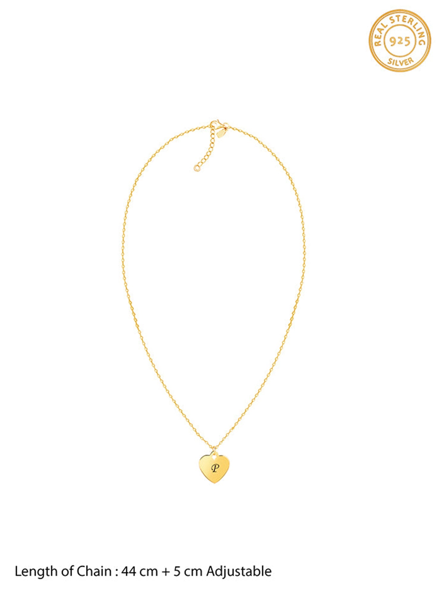 Golden Personalised Heart Initial Pendant With Link Chain