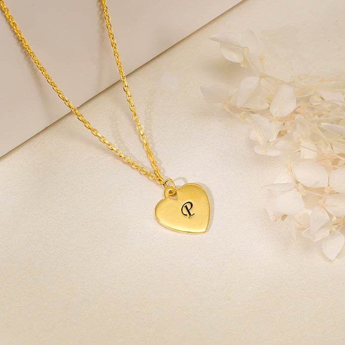 Golden Personalised Heart Initial Pendant With Link Chain