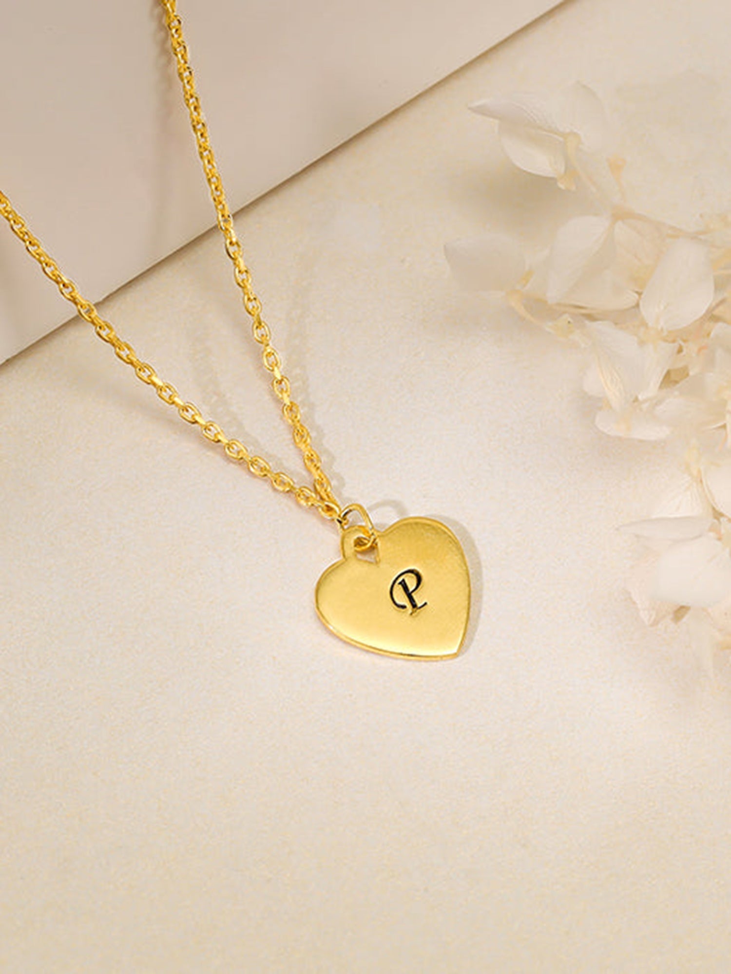 Golden Personalised Heart Initial Pendant With Link Chain