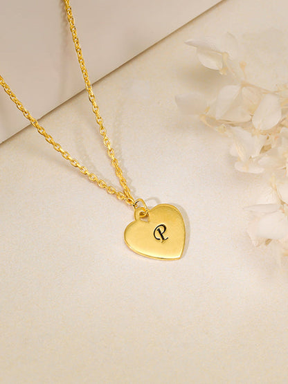 Golden Personalised Heart Initial Pendant With Link Chain