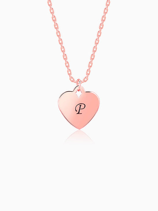 Rose Gold Personalised Heart Initial Pendant With Link Chain