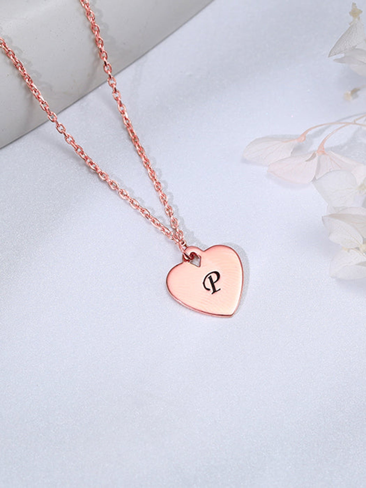 Rose Gold Personalised Heart Initial Pendant With Link Chain