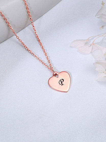 Rose Gold Personalised Heart Initial Pendant With Link Chain