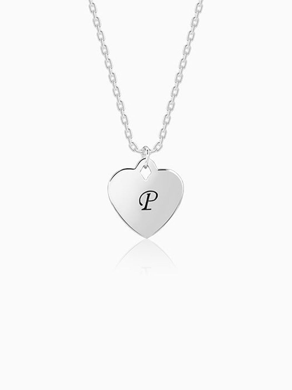 Silver Personalised Heart Initial Pendant With Link Chain