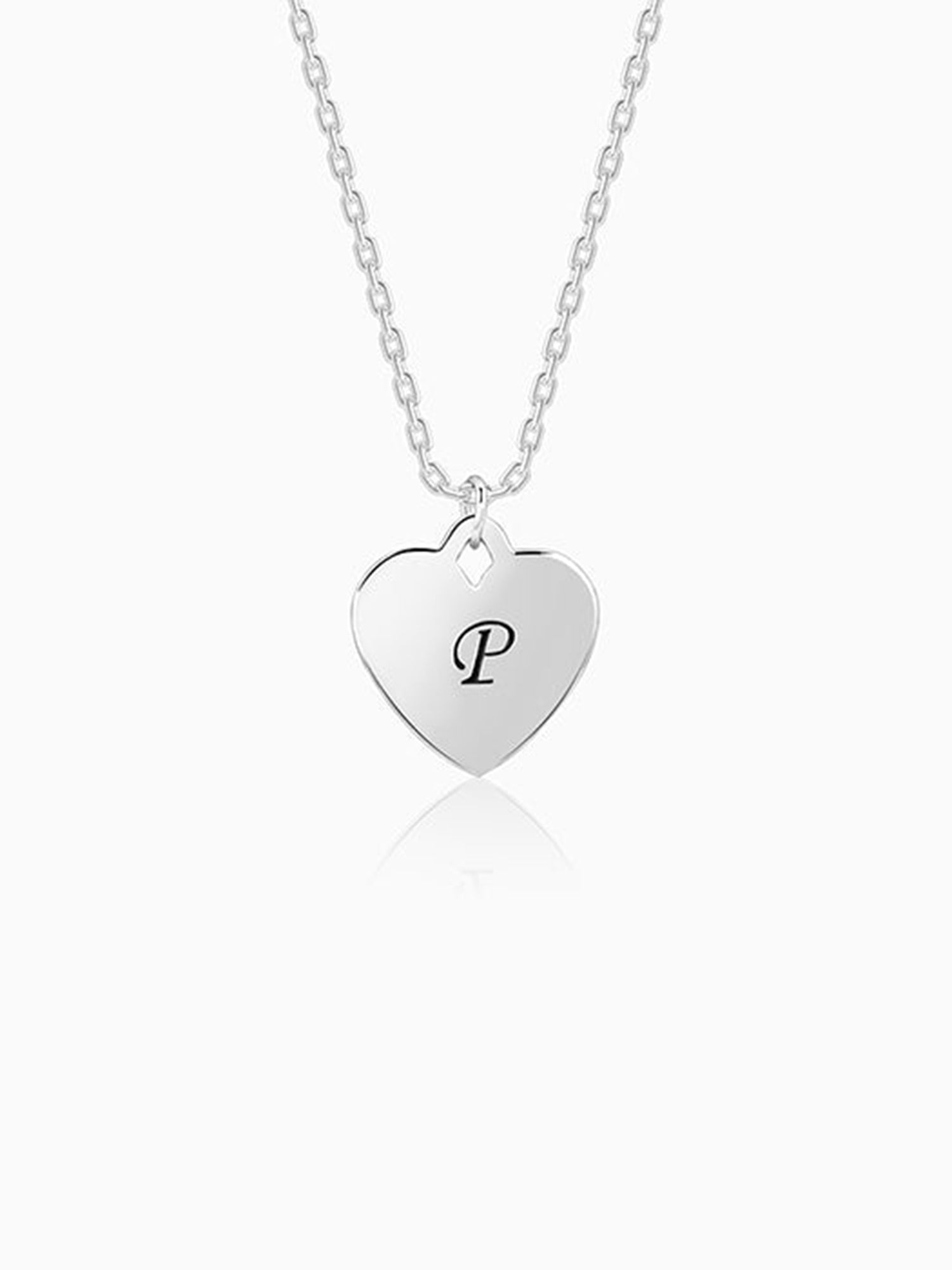 Silver Personalised Heart Initial Pendant With Link Chain