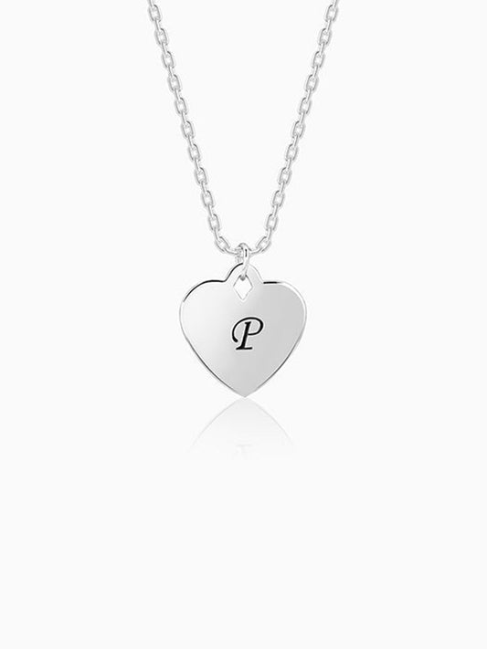 Silver Personalised Heart Initial Pendant With Link Chain