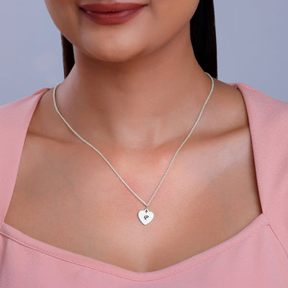 Silver Personalised Heart Initial Pendant With Link Chain