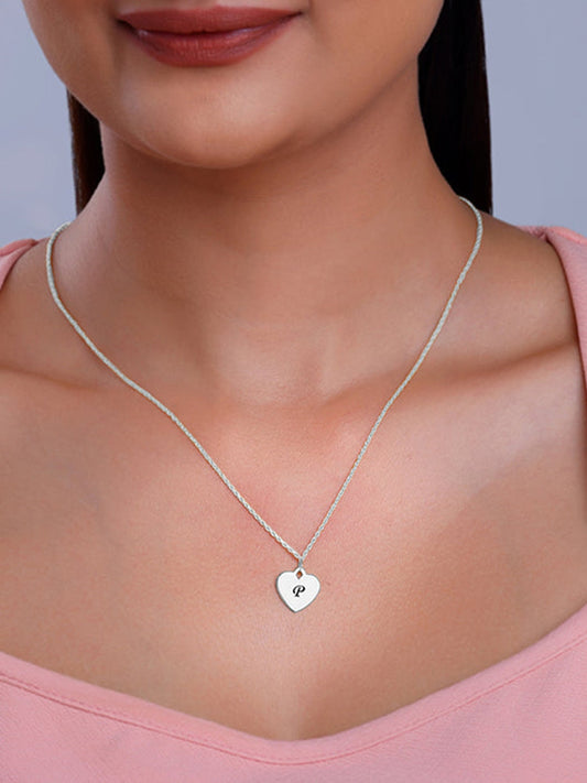 Silver Personalised Heart Initial Pendant With Link Chain