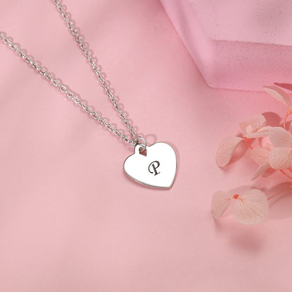 Silver Personalised Heart Initial Pendant With Link Chain