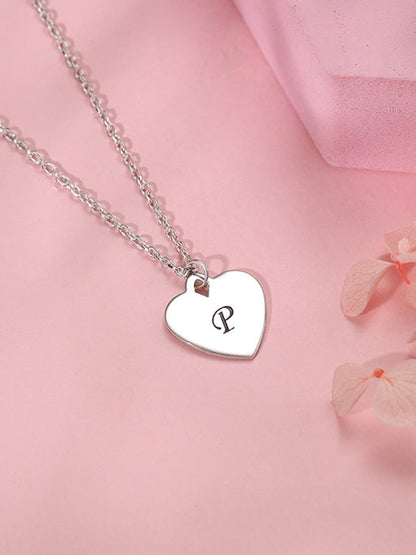 Silver Personalised Heart Initial Pendant With Link Chain