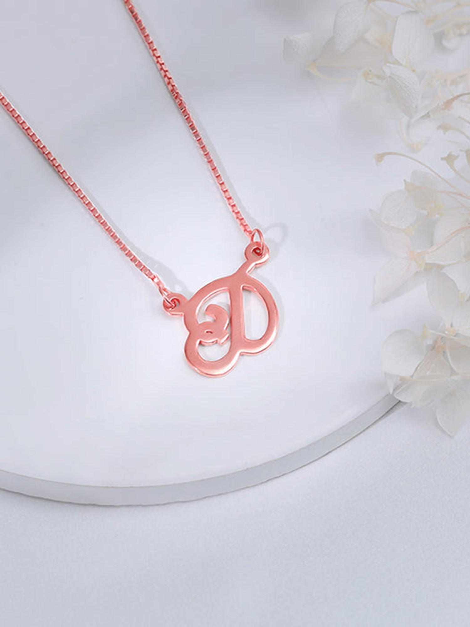 Rose Gold Personalised Cursive Initial Necklace