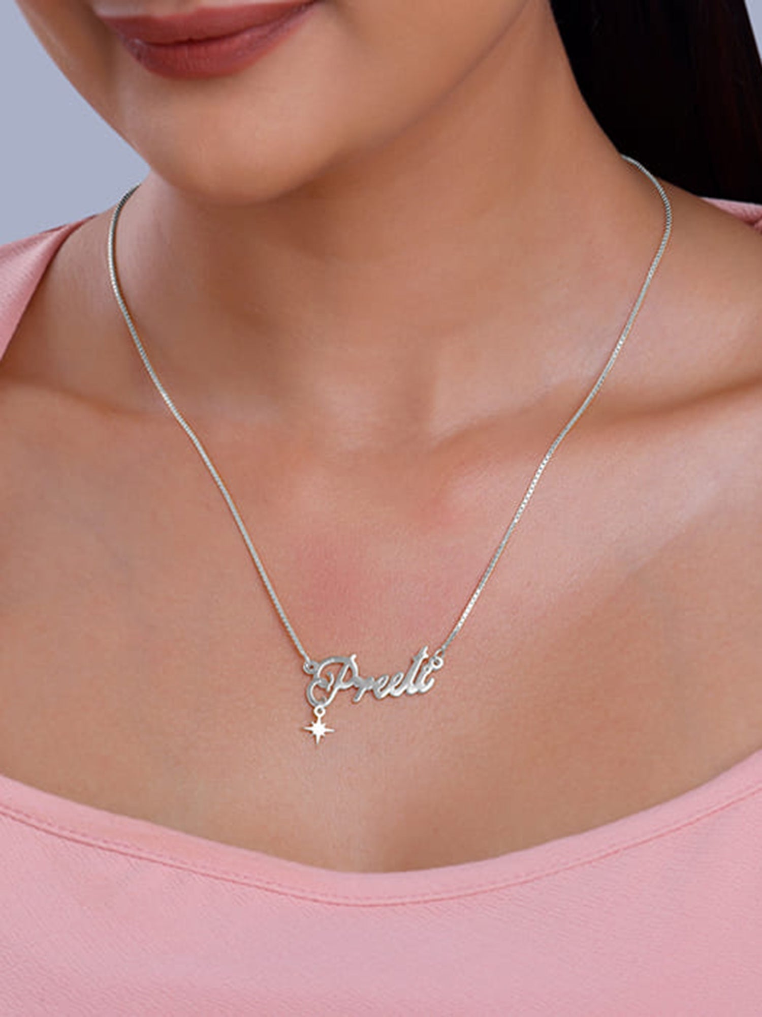 Silver Personalised Name Star Charm Necklace