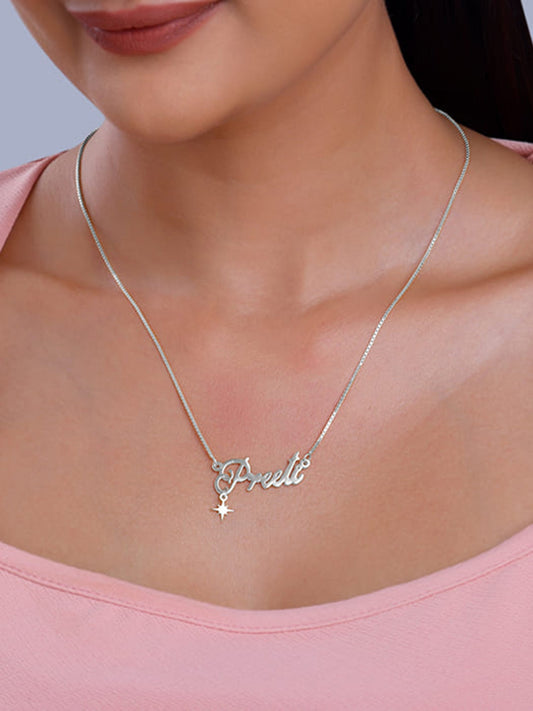 Silver Personalised Name Star Charm Necklace