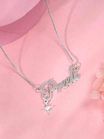 Silver Personalised Name Star Charm Necklace