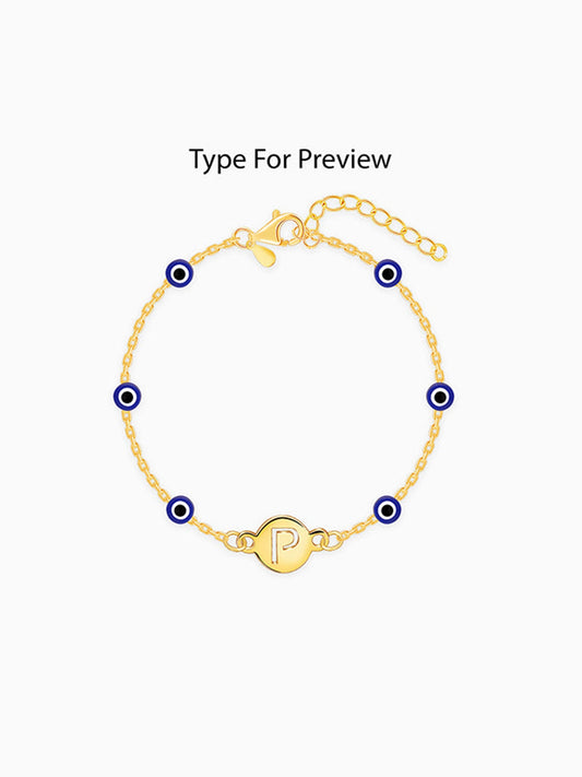 Golden Personalised Evil Eye Initial Bracelet
