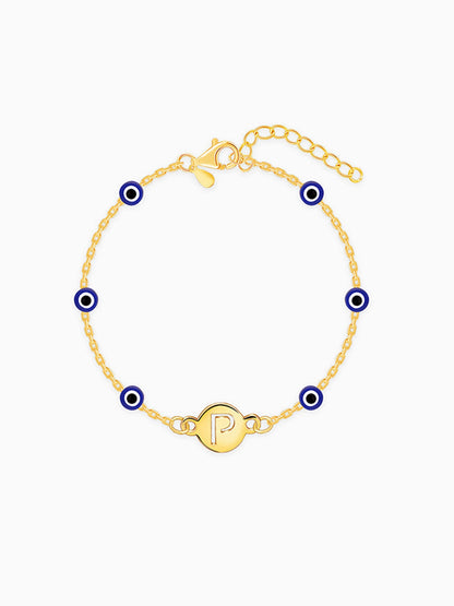 Golden Personalised Evil Eye Initial Bracelet