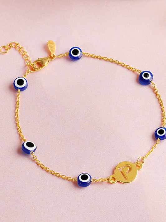 Golden Personalised Evil Eye Initial Bracelet
