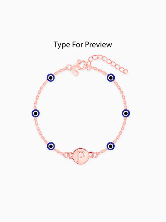 Rose Gold Personalised Evil Eye Initial Bracelet