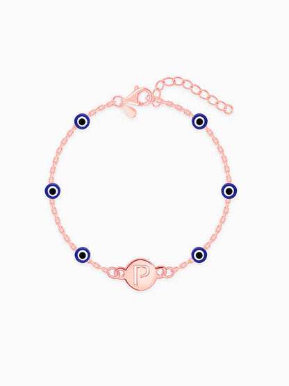 Rose Gold Personalised Evil Eye Initial Bracelet
