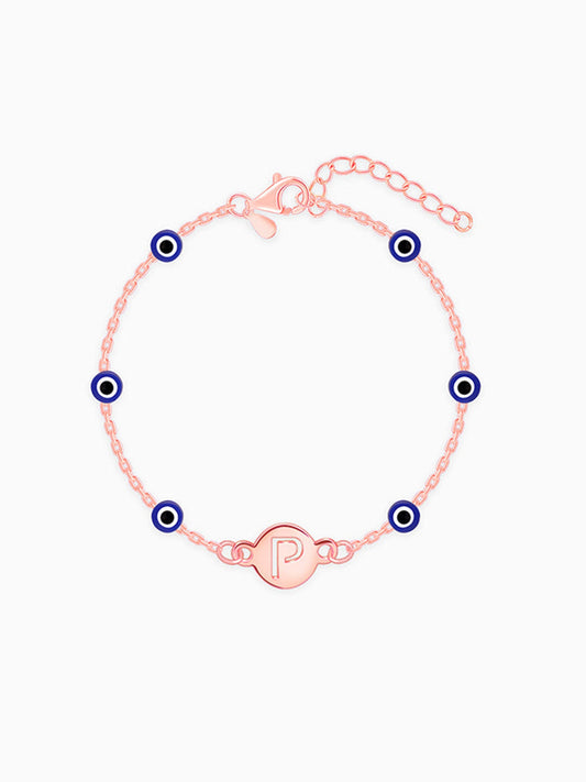 Rose Gold Personalised Evil Eye Initial Bracelet