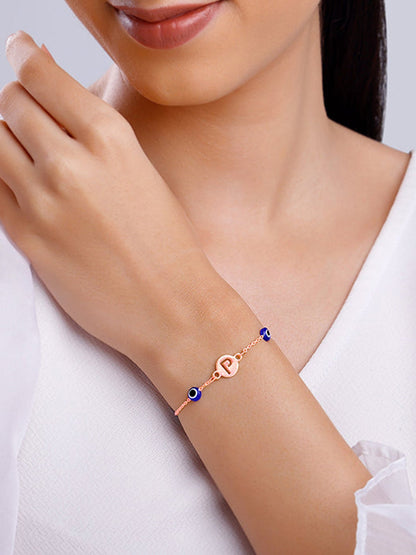Rose Gold Personalised Evil Eye Initial Bracelet