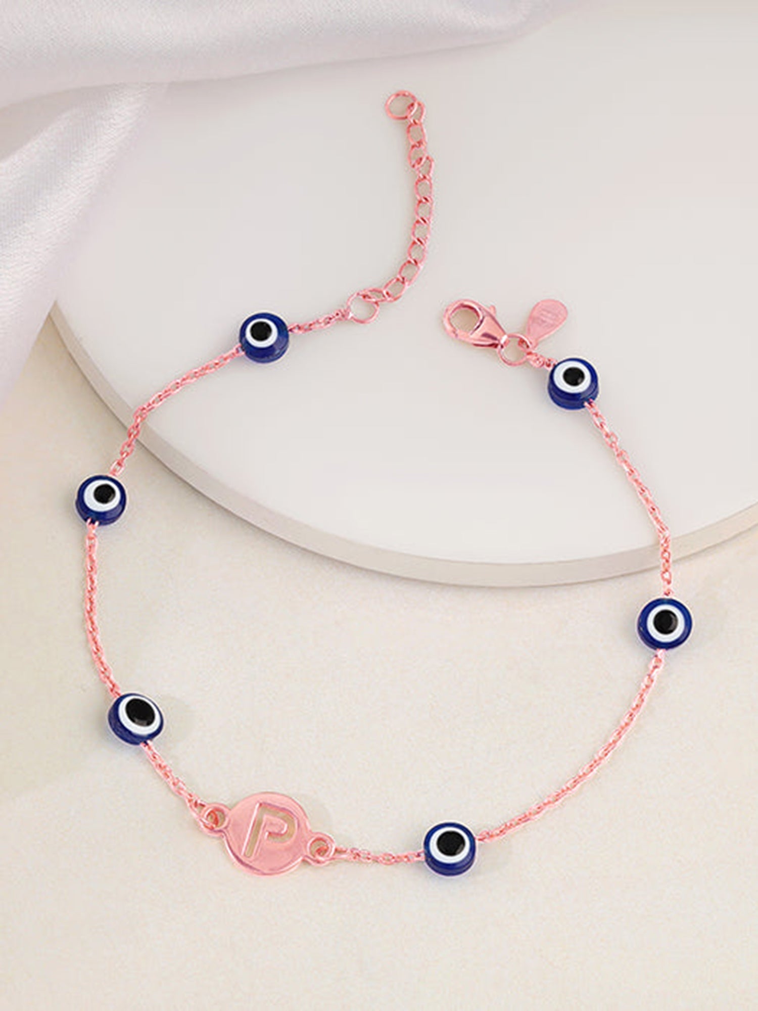 Rose Gold Personalised Evil Eye Initial Bracelet
