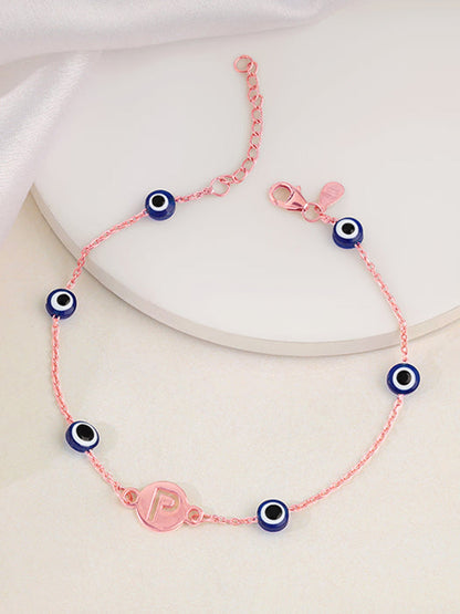 Rose Gold Personalised Evil Eye Initial Bracelet