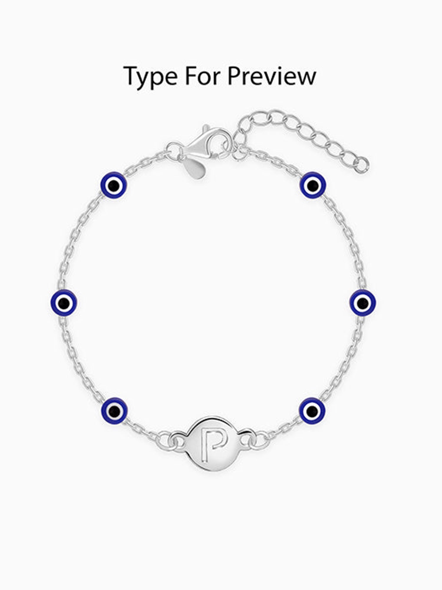 Silver Personalised Evil Eye Initial Bracelet