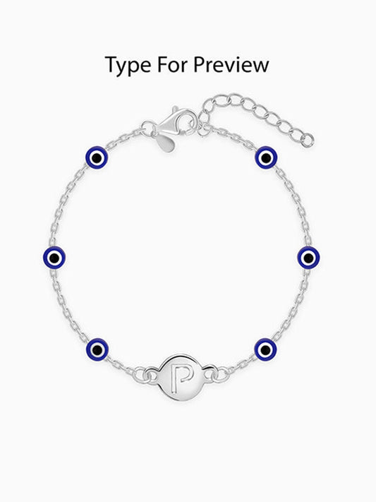 Silver Personalised Evil Eye Initial Bracelet