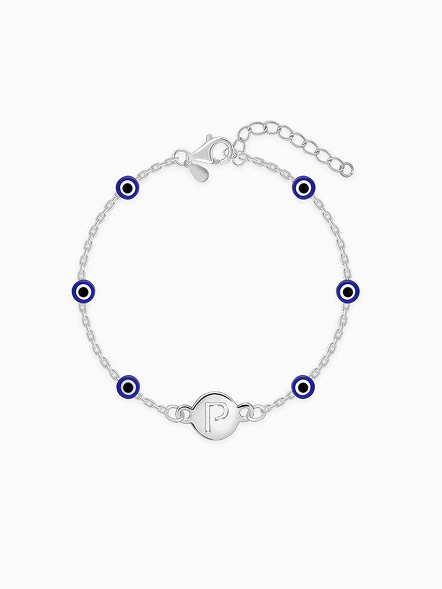 Silver Personalised Evil Eye Initial Bracelet