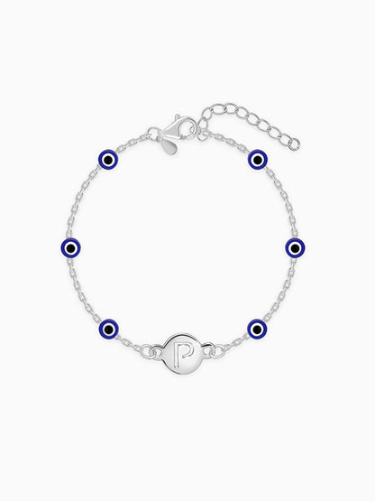Silver Personalised Evil Eye Initial Bracelet