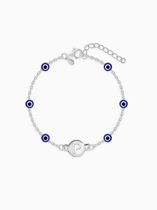 Silver Personalised Evil Eye Initial Bracelet