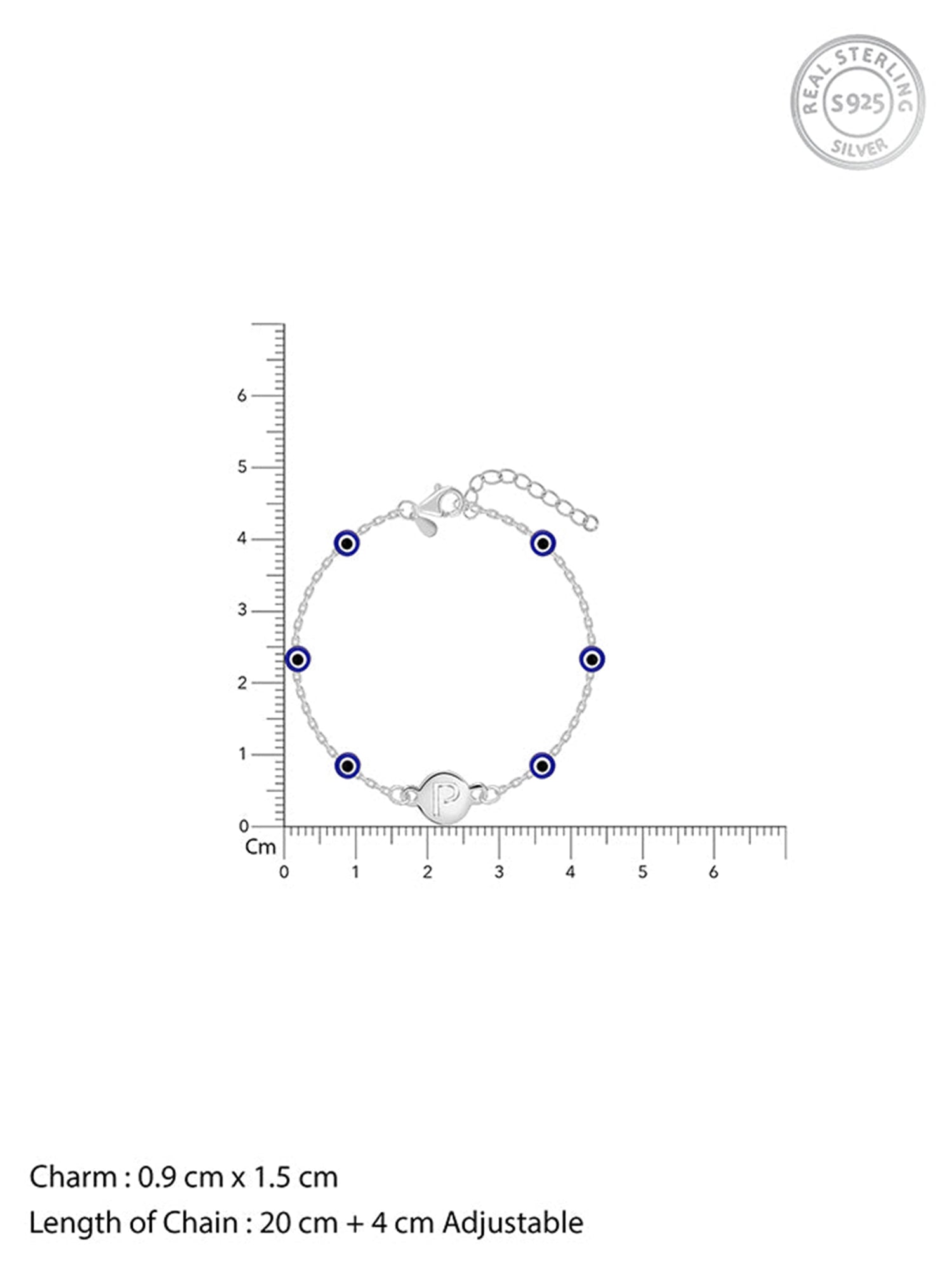 Silver Personalised Evil Eye Initial Bracelet