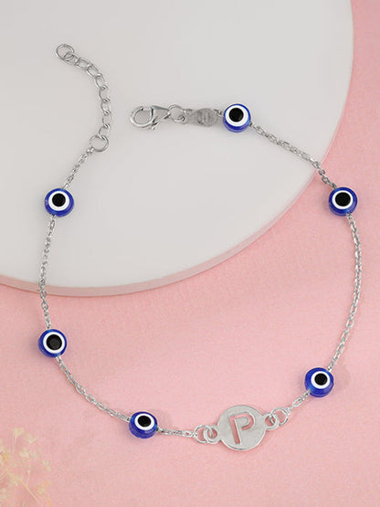 Silver Personalised Evil Eye Initial Bracelet