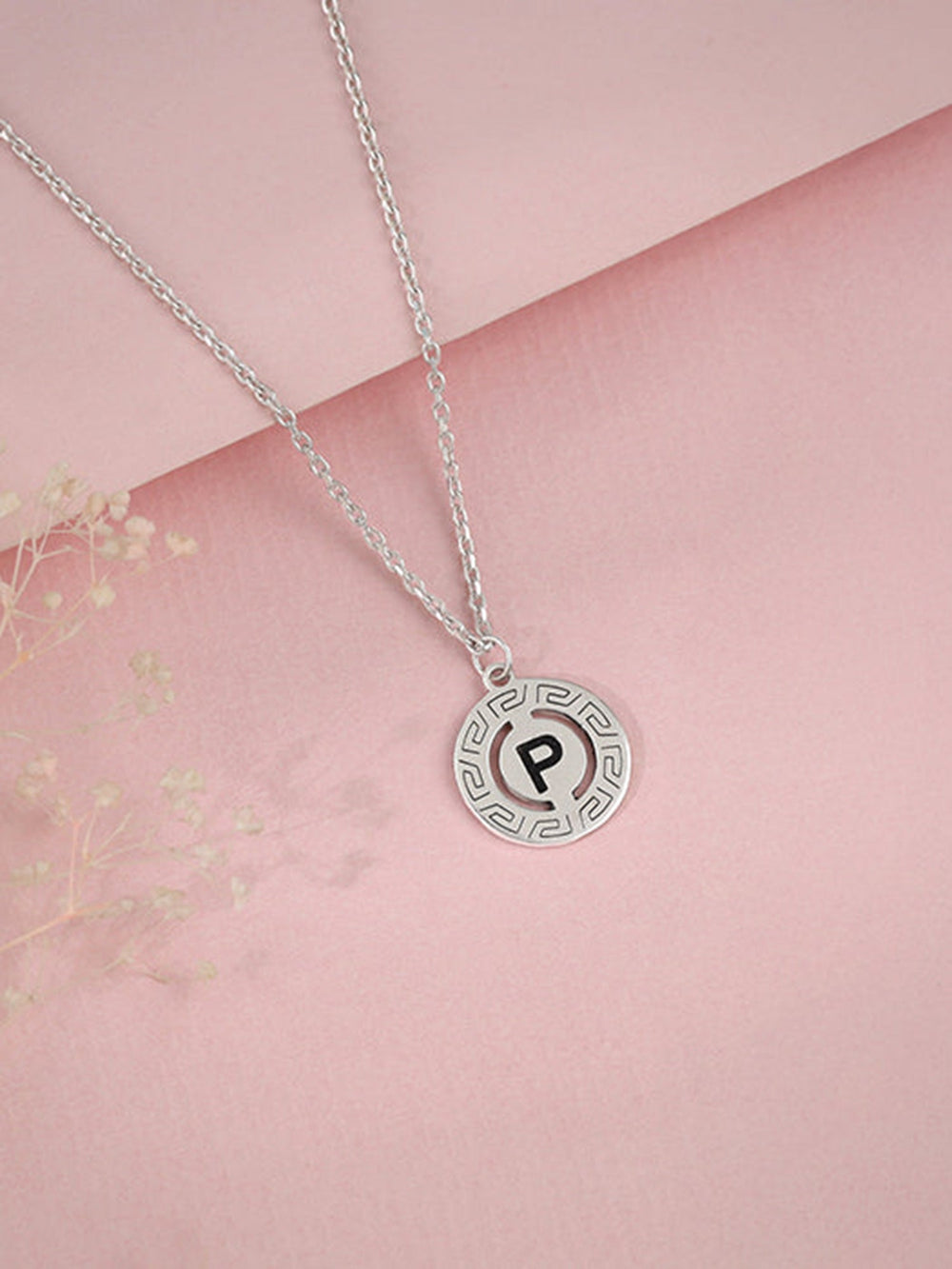 Silver Personalised Initial Grace Pendant with Link Chain