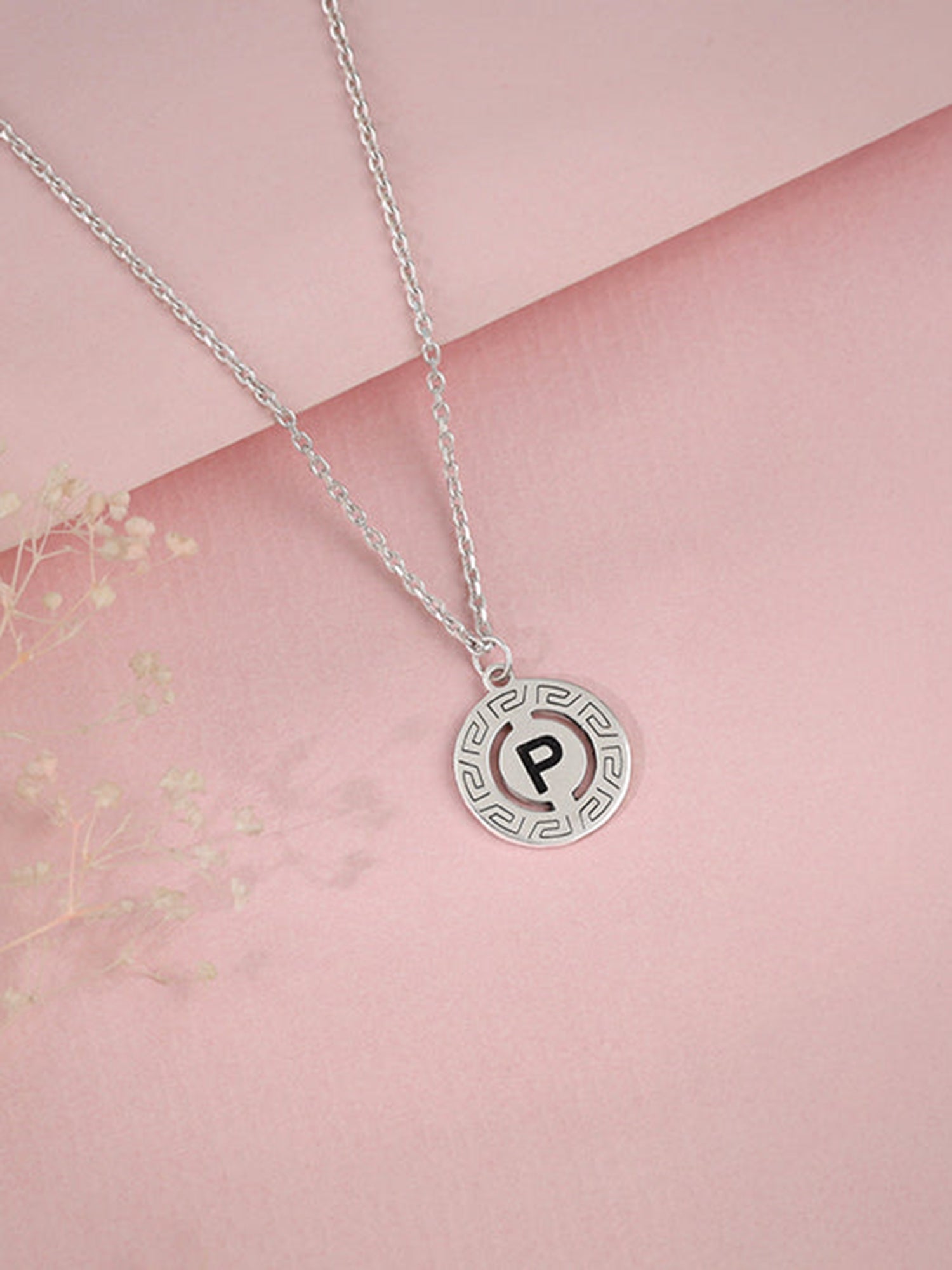Silver Personalised Initial Grace Pendant with Link Chain